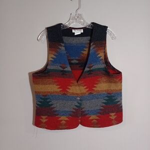Twenty Southwestern Patterned Vest in Red, Blue, Gold, Green, Gray